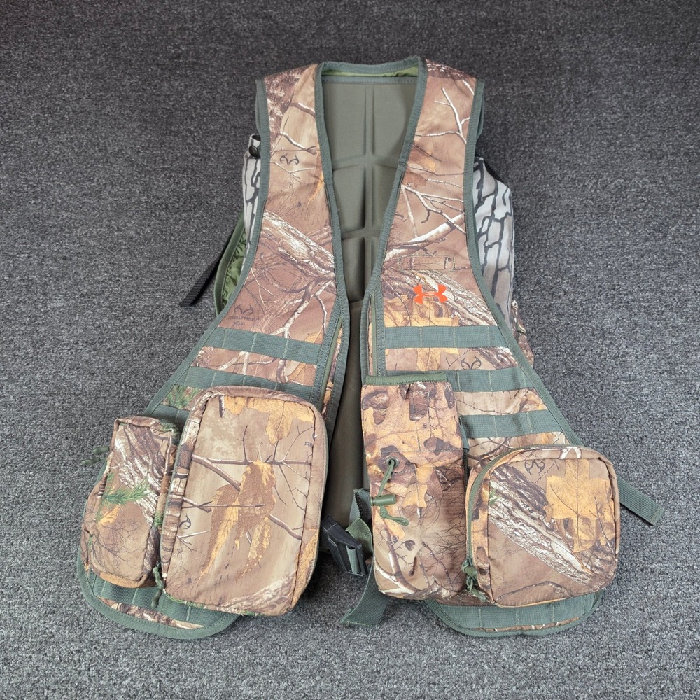Under Armour Turkey Trax Hunting Vest Brown Camo Realtree Xtra Utility Pockets